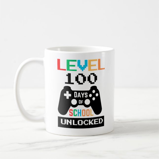 Level 100 days of school unlocked coffee mug (Left)