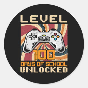 Level 100 Days Of School Unlocked Fun Gamer Lover Classic Round Sticker