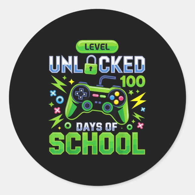 Level 100 Days Of School Unlocked Funny Video Game Classic Round Sticker (Front)