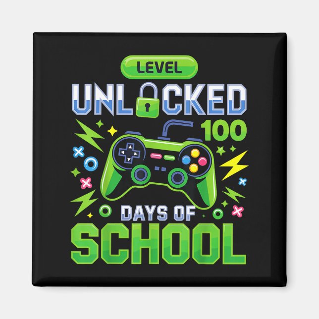 Level 100 Days Of School Unlocked Funny Video Game Magnet (Front)