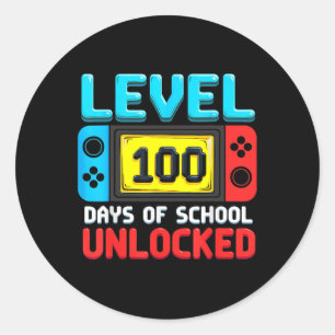 Level 100 Days Of School Unlocked Gamer 100th Day  Classic Round Sticker