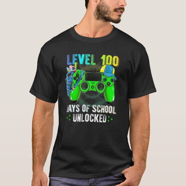 Level 100 Days Of School Unlocked Gamer 100th Day  T-Shirt (Front)