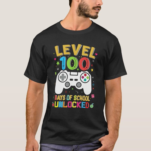 Level 100 Days Of School Unlocked Gamer 100th Day  T-Shirt (Front)