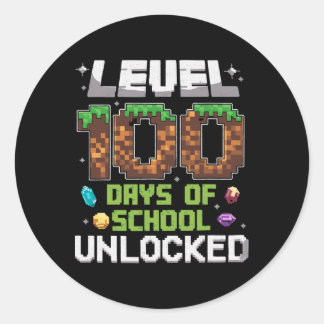 Level 100 Days Of School Unlocked Gamer Boy Kids 1 Classic Round Sticker
