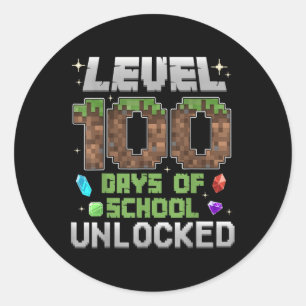 Level 100 Days Of School Unlocked Gamer Boy Kids 1 Classic Round Sticker