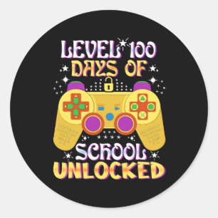 Level 100 Days Of School Unlocked Gamer Fun Classic Round Sticker