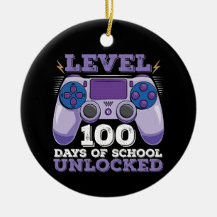 Level 100 Days Of School Unlocked Gamer Gaming Ceramic Ornament