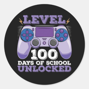 Level 100 Days Of School Unlocked Gamer Gaming Classic Round Sticker