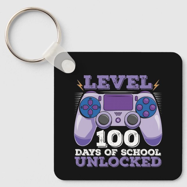 Level 100 Days Of School Unlocked Gamer Gaming Key Ring (Front)