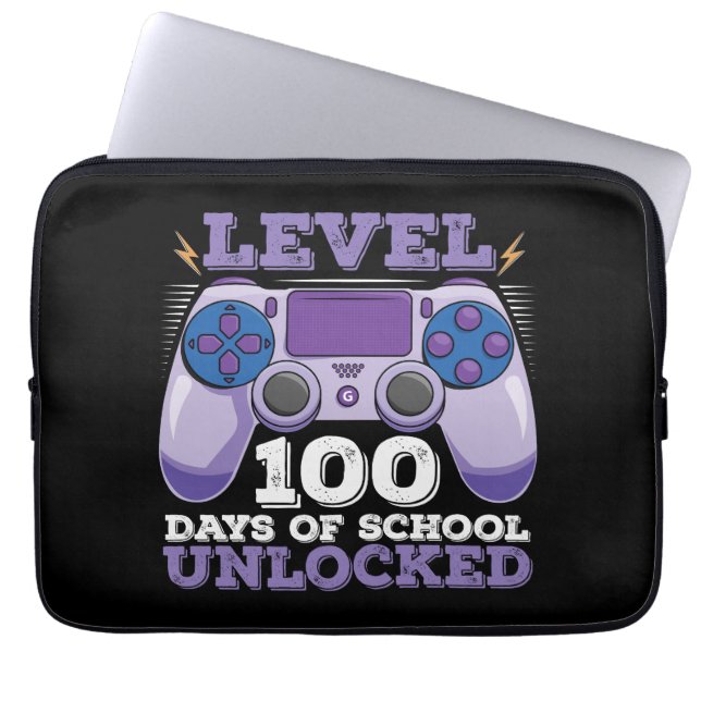Level 100 Days Of School Unlocked Gamer Gaming Laptop Sleeve (Front)