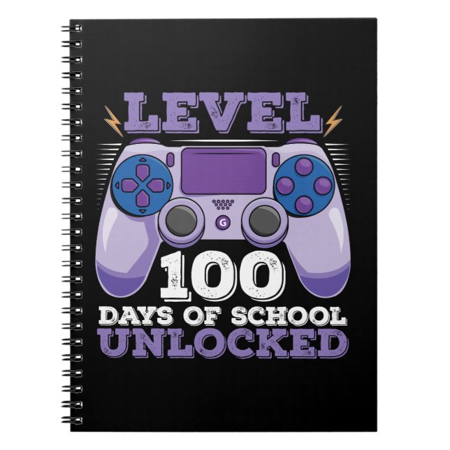 Level 100 Days Of School Unlocked Gamer Gaming Notebook (Front)