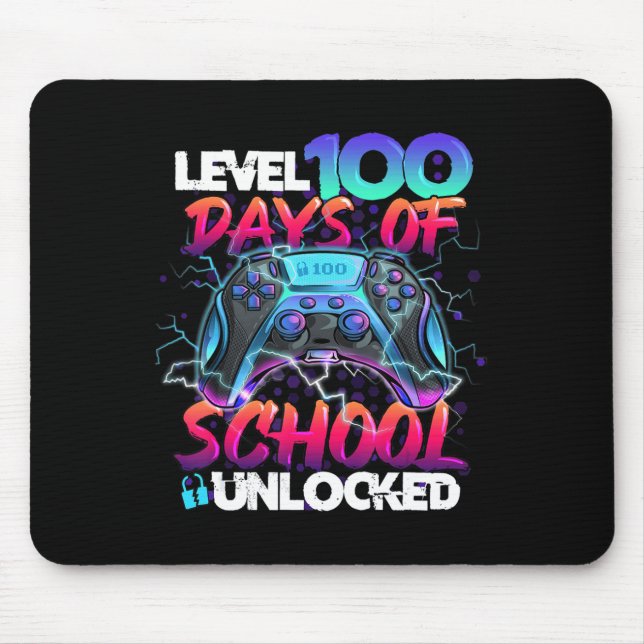 Level 100 Days Of School Unlocked Gamer Kids Video Mouse Pad (Front)