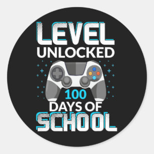 Level 100 Days Of School Unlocked Gamer Nerdy Team Classic Round Sticker