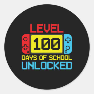 Level 100 Days Of School Unlocked Gamer Video Game Classic Round Sticker
