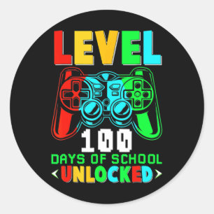Level 100 Days Of School Unlocked Gamer Video Game Classic Round Sticker