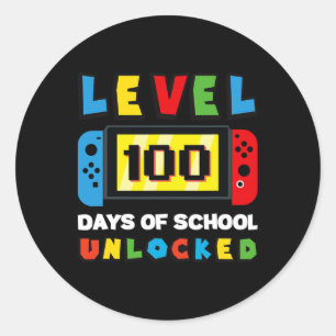 Level 100 Days Of School Unlocked Gamer Video Game Classic Round Sticker