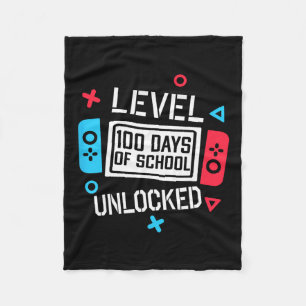 Level 100 Days Of School Unlocked Gamer Video Game Fleece Blanket