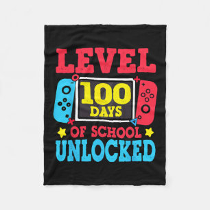 Level 100 Days Of School Unlocked Gamer Video Game Fleece Blanket