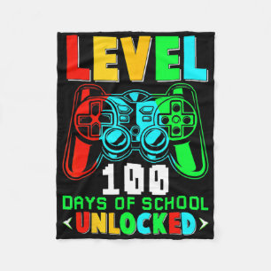 Level 100 Days Of School Unlocked Gamer Video Game Fleece Blanket