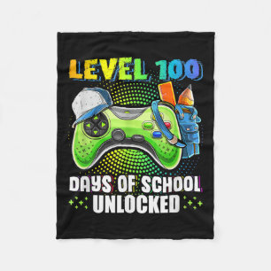 Level 100 Days Of School Unlocked Gamer Video Game Fleece Blanket