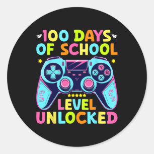 Level 100 Days Of School Unlocked Gamer Women Men  Classic Round Sticker