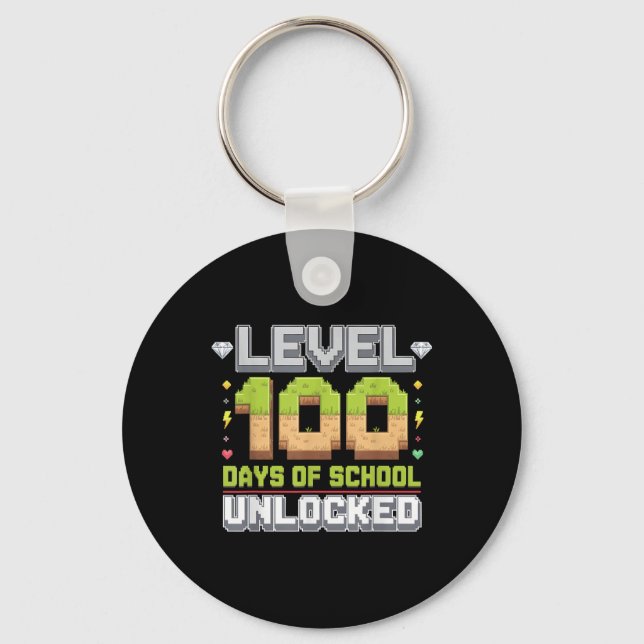 Level 100 Days Of School Unlocked Gaming Pixel 100 Key Ring (Front)
