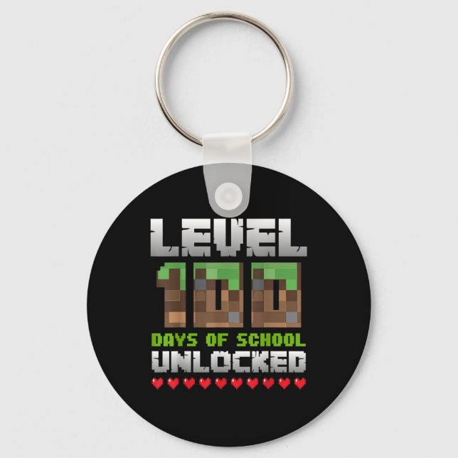 Level 100 Days Of School Unlocked Gaming Pixel 100 Key Ring (Front)