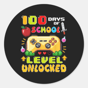 Level 100 Days Of School Unlocked Gaming Pixel Art Classic Round Sticker