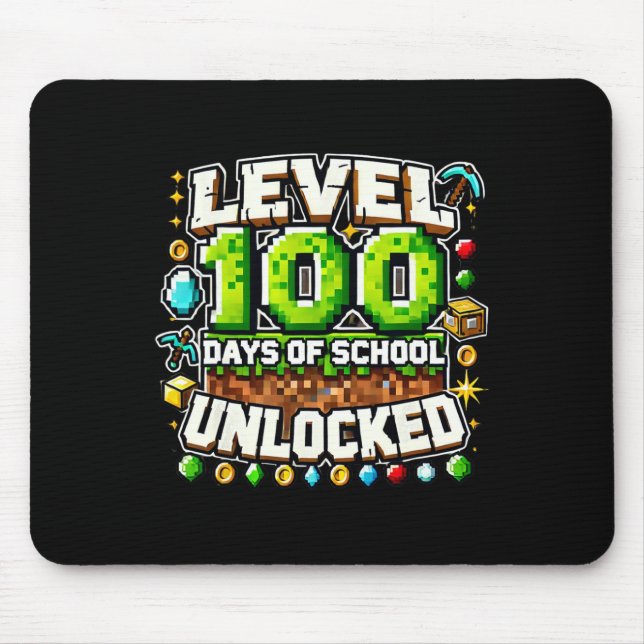 Level 100 Days Of School Unlocked Gaming Pixel Art Mouse Pad (Front)