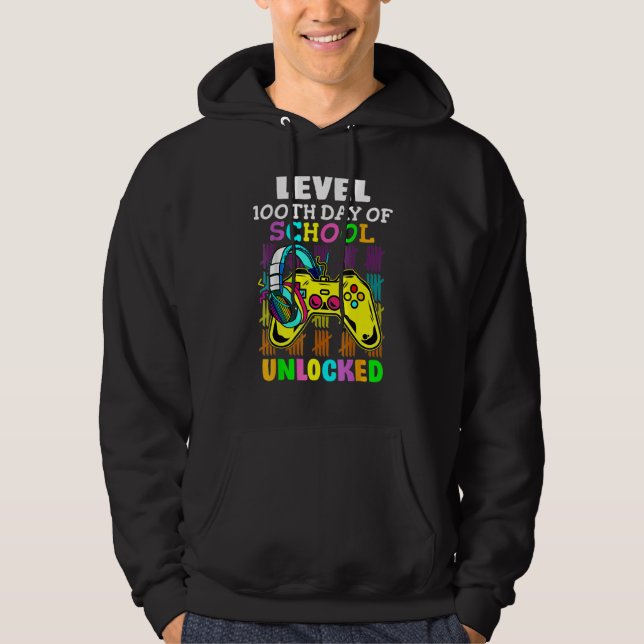 Level 100 Days Of School Unlocked Gaming Shirts, V Hoodie (Front)