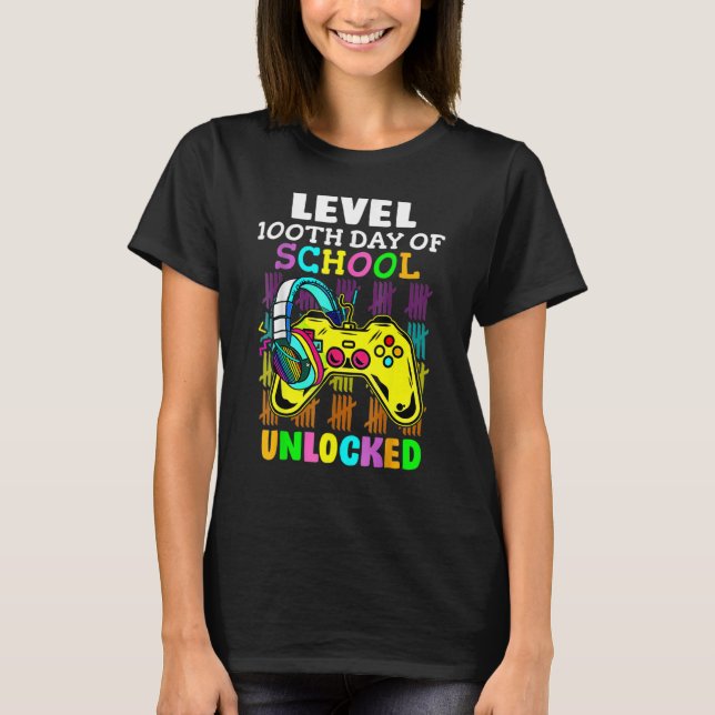 Level 100 Days Of School Unlocked Gaming Shirts, V T-Shirt (Front)