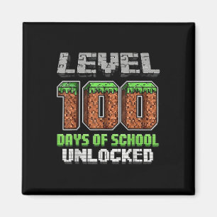 Level 100 Days Of School Unlocked Pixel Video Game Magnet
