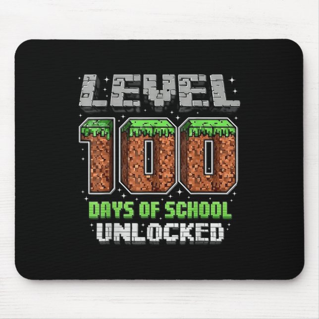 Level 100 Days Of School Unlocked Pixel Video Game Mouse Pad (Front)