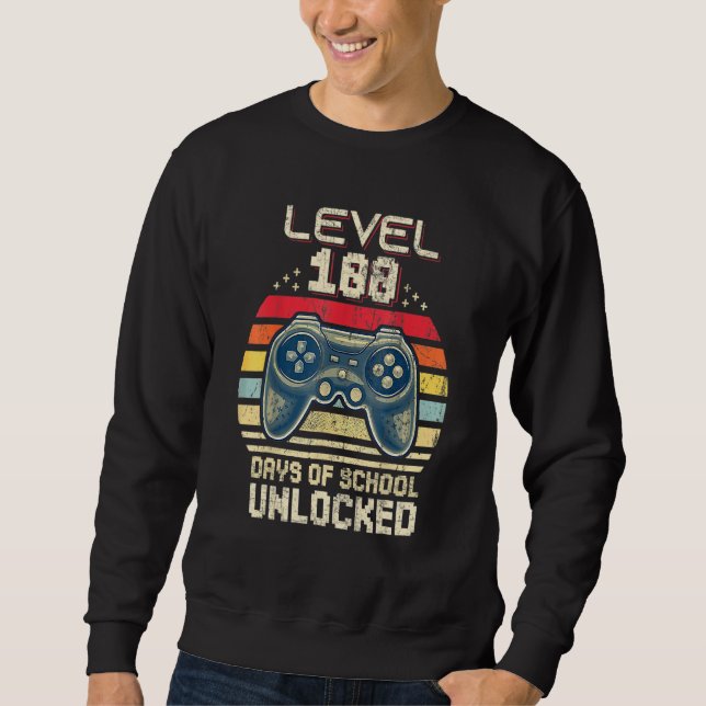 Level 100 Days Of School Unlocked Retro Video Game Sweatshirt (Front)