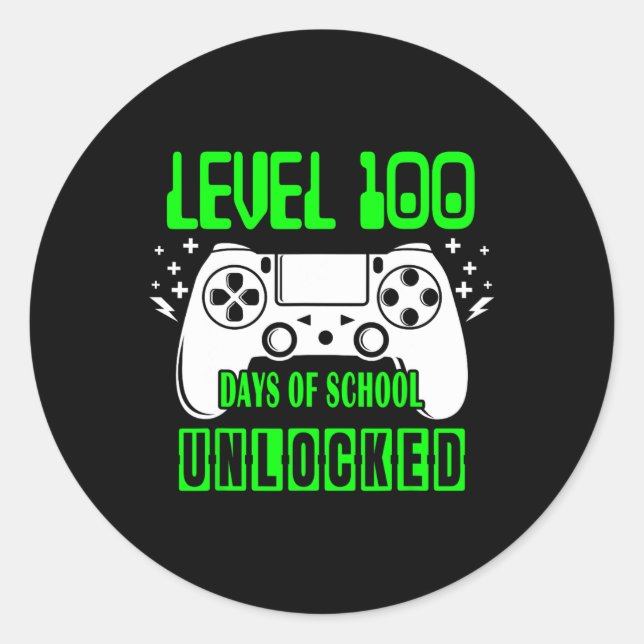 Level 100 Days Of School Unlocked Video Games Boys Classic Round Sticker (Front)