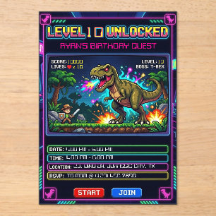Level 10 Arcade Game T Rex Birthday Acrylic Invitations