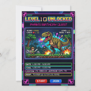 Level 10 Arcade Game T Rex Boys Birthday Invitation