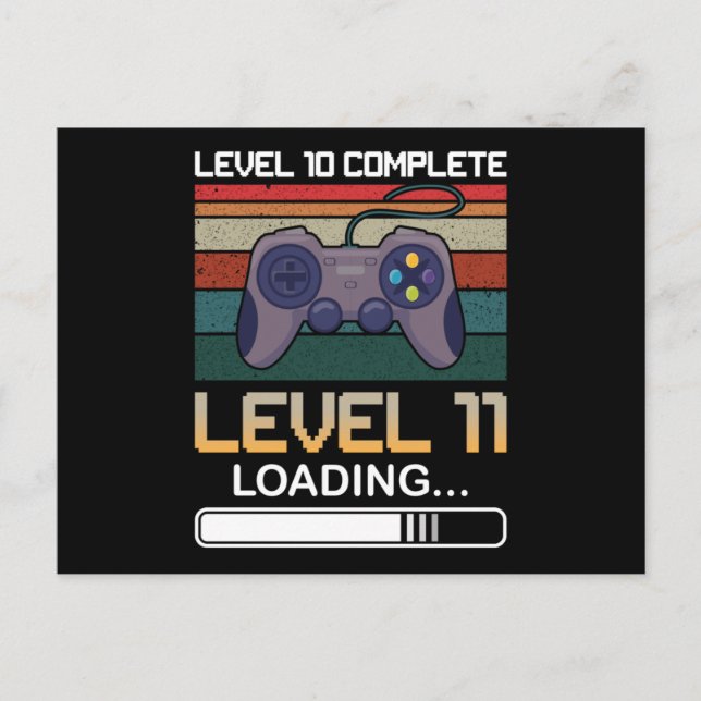 Level 10 Complete Level 11 | Birthday Video Game Postcard (Front)