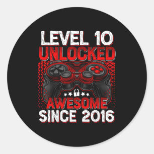 Level 10 Unlocked 10 Year Old Boys 10th Birthday B Classic Round Sticker