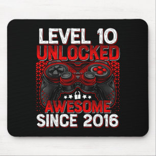Level 10 Unlocked 10 Year Old Boys 10th Birthday B Mouse Pad