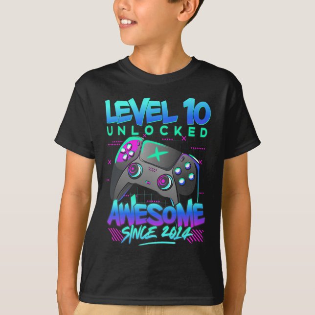 Level 10 Unlocked 10 Years Old Boy Birthday 10th B T-Shirt (Front)