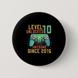Level 10 Unlocked 10th Birthday 10 Year Old Boy Gi 6 Cm Round Badge