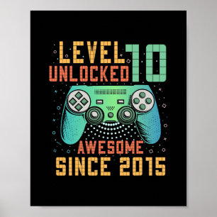 Level 10 Unlocked 10th Birthday 10 Year Old Boy Gi Poster