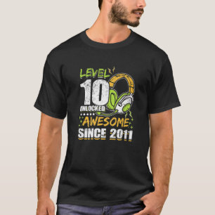 Level 10 Unlocked 10Th Birthday Awesome Since 2011 T-Shirt