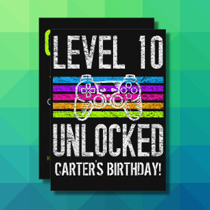 Level 10 Unlocked 10th Birthday Personalised Gamer Invitation