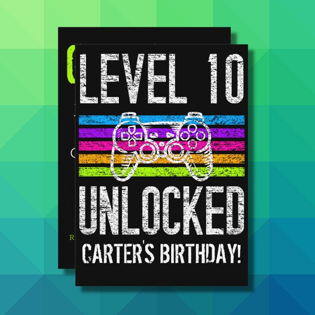 Level 10 Unlocked 10th Birthday Personalised Gamer Invitation (Creator Uploaded)