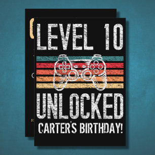 Level 10 Unlocked 10th Birthday Personalised Invitation