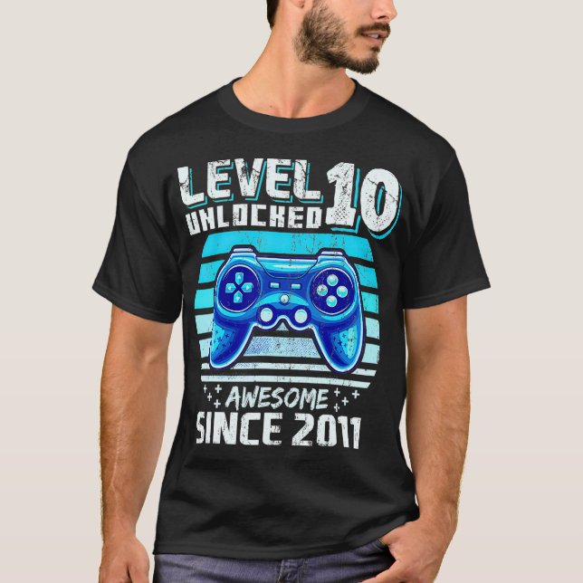 Level 10 Unlocked Awesome 2011 Video Game 10th Bir T-Shirt (Front)