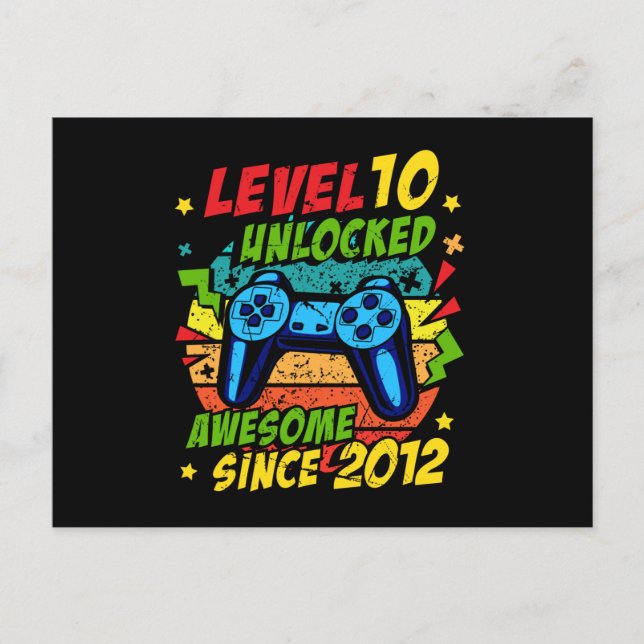 Level 10 Unlocked Awesome 2012 Game 10th Birthday Postcard (Front)