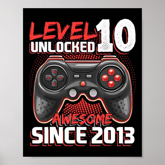 Level 10 Unlocked Awesome 2013 Video Game 10th Bir Poster (Front)
